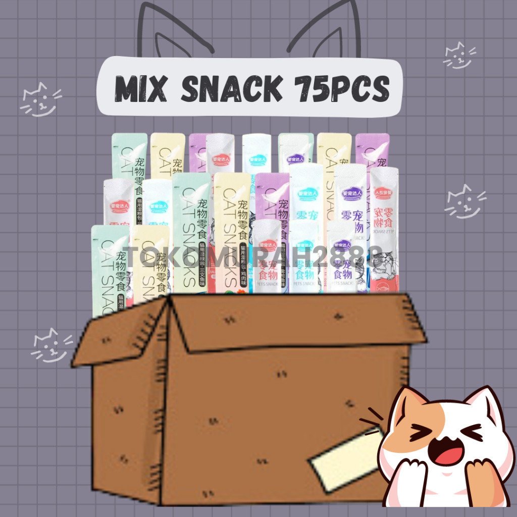 75pcs Snack Kucing Mix / Makanan Hewan Peliharaan/ Strip Kucing Kecil Dan Kucing Besar/ Makanan Wet Cat Food Creamy - Gambar 4