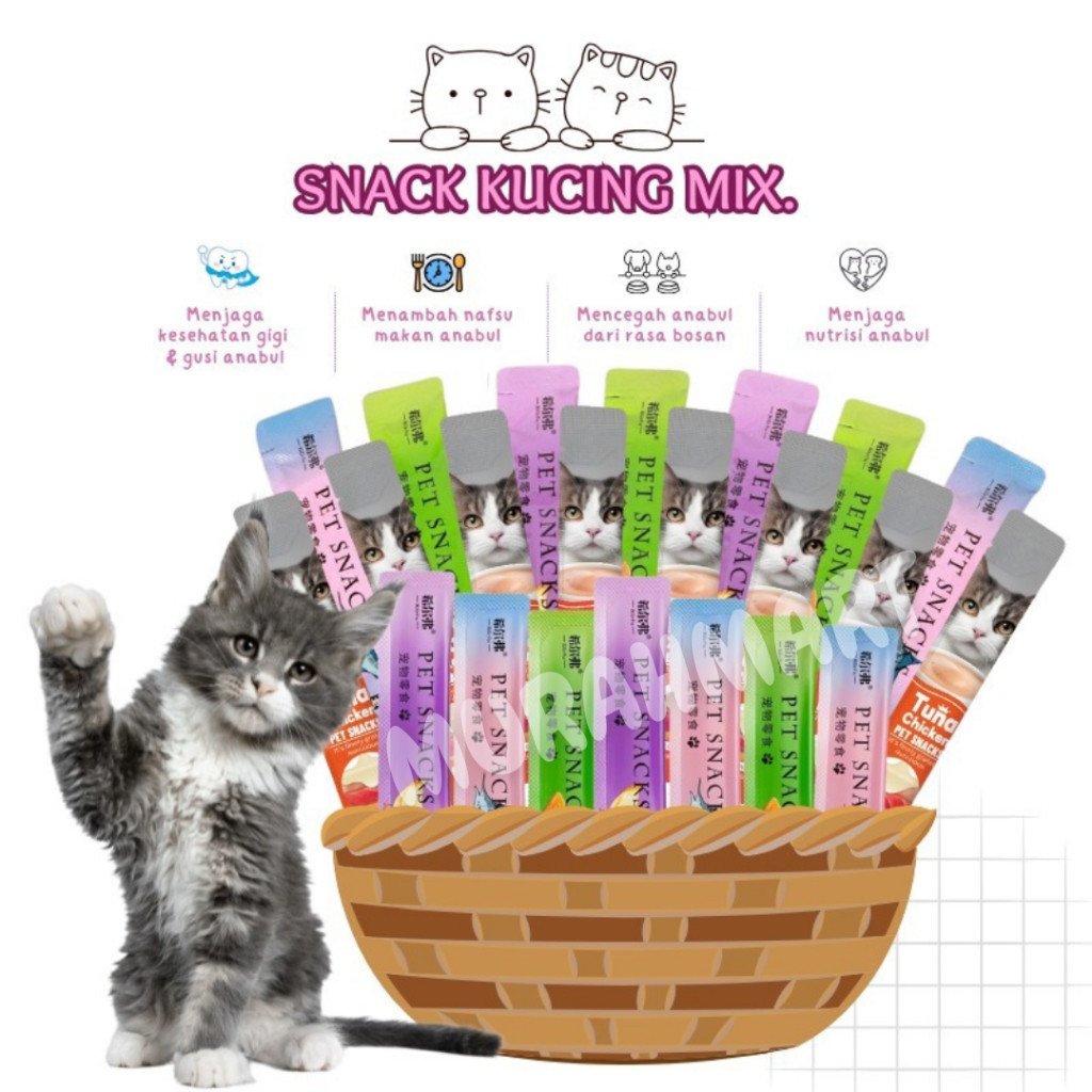 75pcs Snack Kucing Mix / Makanan Hewan Peliharaan/ Strip Kucing Kecil Dan Kucing Besar/ Makanan Wet Cat Food Creamy - Gambar 3
